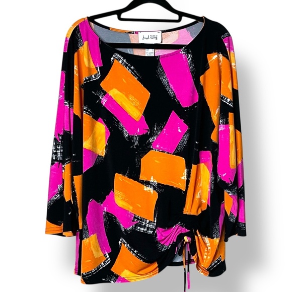 JOSEPH RIBKOFF Multi Colour 3/4 Sleeve Top Gathered Hemline Detail US Sz 18 - Picture 3 of 9